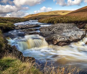 Preview wallpaper river, hills, rocks, water, stream, nature