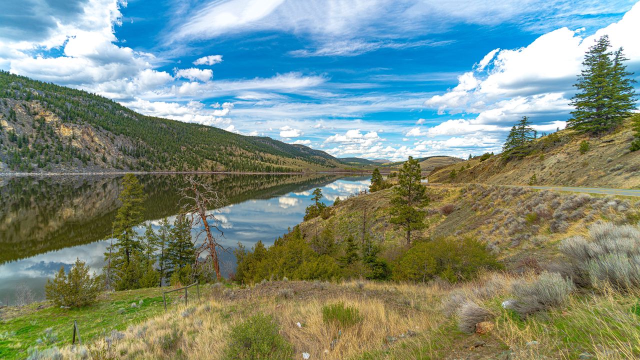 Wallpaper river, hills, trees, landscape, nature