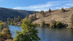 Preview wallpaper river, hills, trees, bushes, nature