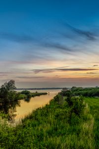 Preview wallpaper river, horizon, bushes, grass