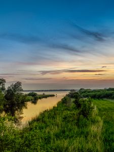 Preview wallpaper river, horizon, bushes, grass