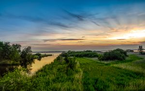 Preview wallpaper river, horizon, bushes, grass