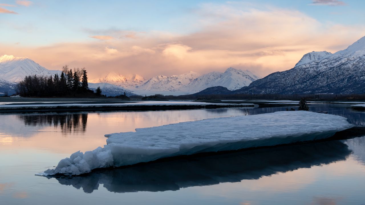 Wallpaper river, ice, mountains, snow