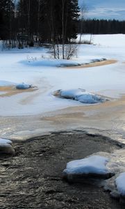 Preview wallpaper river, ice, winter, trees, nature