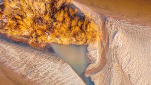 Preview wallpaper river, island, aerial view, water, sand, trees