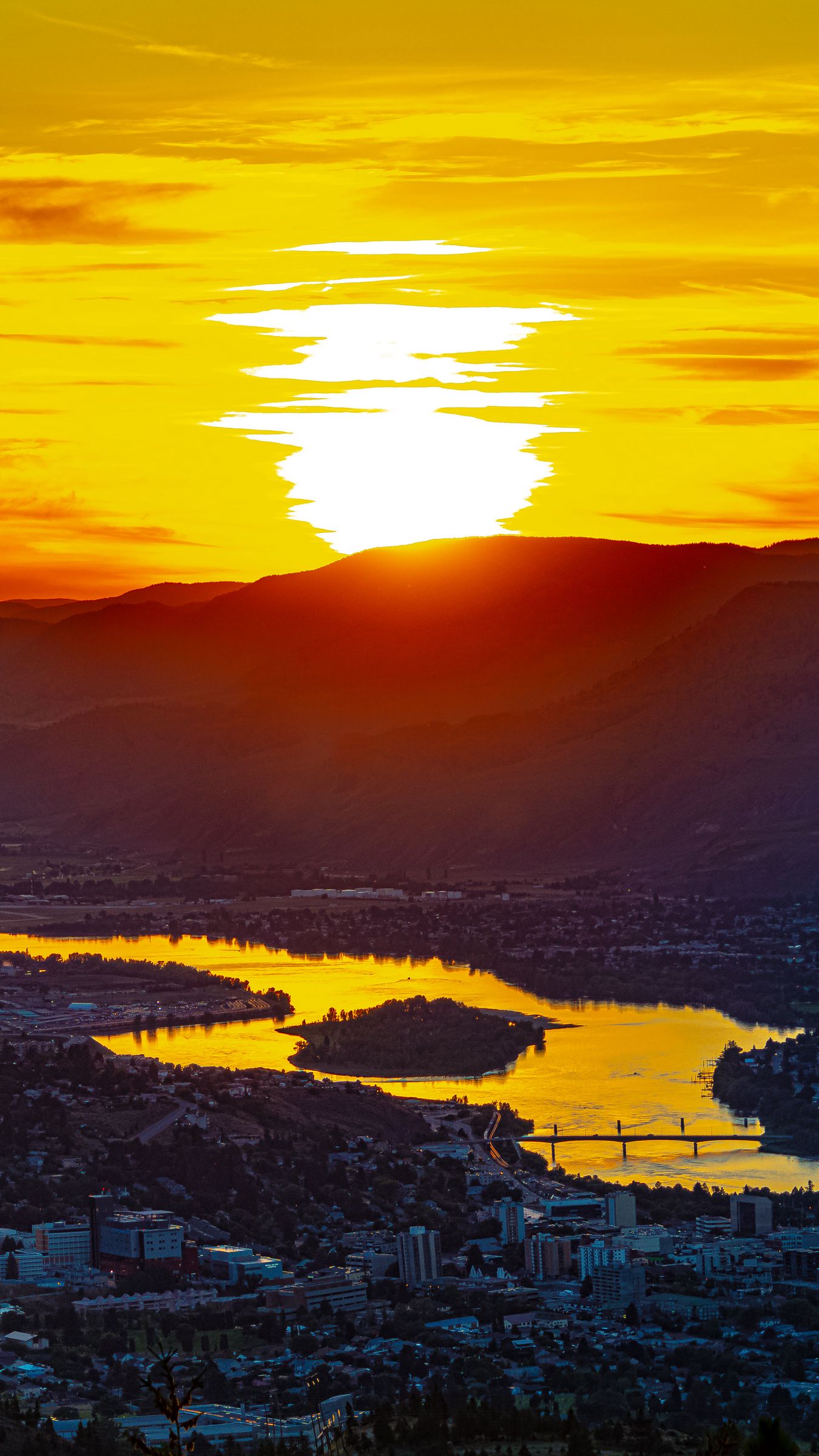Download wallpaper 1350x2400 river, island, mountains, sunset iphone 8