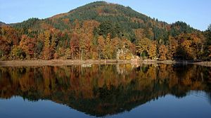 Preview wallpaper river, lake, autumn, trees, hill