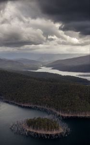 Preview wallpaper river, land, aerial view, forest, hills
