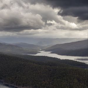 Preview wallpaper river, land, aerial view, forest, hills