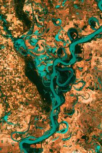 Preview wallpaper river, land, aerial view, surface, abstraction