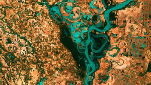 Preview wallpaper river, land, aerial view, surface, abstraction