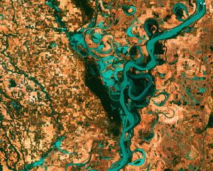 Preview wallpaper river, land, aerial view, surface, abstraction