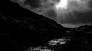 Preview wallpaper river, landscape, dark, black and white