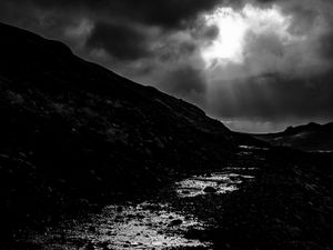 Preview wallpaper river, landscape, dark, black and white