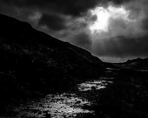 Preview wallpaper river, landscape, dark, black and white