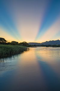 Preview wallpaper river, landscape, nature, mountains, sunrise