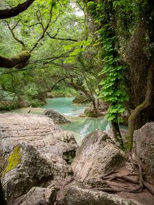 Preview wallpaper river, landscape, stones, trees, nature