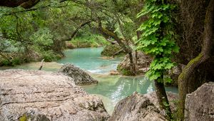 Preview wallpaper river, landscape, stones, trees, nature