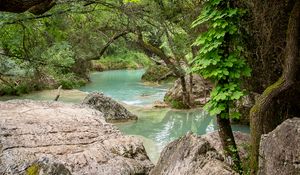Preview wallpaper river, landscape, stones, trees, nature