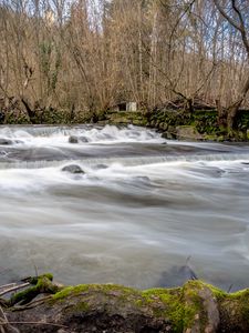 Preview wallpaper river, landscape, trees, cascade, nature