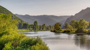 Preview wallpaper river, landscape, trees, hills, nature