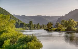 Preview wallpaper river, landscape, trees, hills, nature