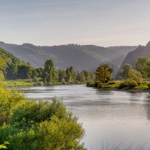 Preview wallpaper river, landscape, trees, hills, nature