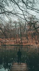 Preview wallpaper river, loneliness, solitude, autumn, trees, water, pond