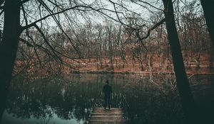 Preview wallpaper river, loneliness, solitude, autumn, trees, water, pond