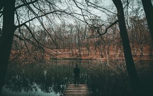 Preview wallpaper river, loneliness, solitude, autumn, trees, water, pond