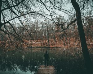 Preview wallpaper river, loneliness, solitude, autumn, trees, water, pond