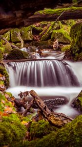 Preview wallpaper river, long exposure, stones, moss