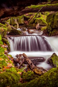 Preview wallpaper river, long exposure, stones, moss