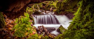 Preview wallpaper river, long exposure, stones, moss