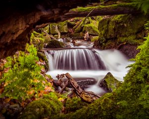 Preview wallpaper river, long exposure, stones, moss