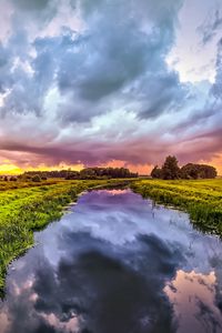 Preview wallpaper river, meadow, trees, landscape, nature, clouds