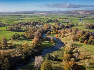 Preview wallpaper river, meadow, trees, landscape, nature