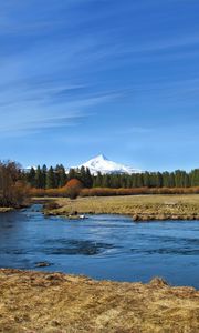 Preview wallpaper river, meadow, valley, mountain, landscape