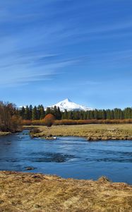 Preview wallpaper river, meadow, valley, mountain, landscape