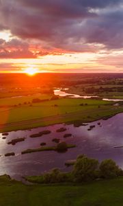 Preview wallpaper river, meadows, landscape, sunrise