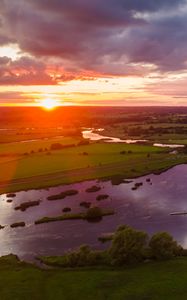 Preview wallpaper river, meadows, landscape, sunrise