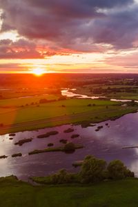 Preview wallpaper river, meadows, landscape, sunrise