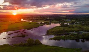 Preview wallpaper river, meadows, landscape, sunrise