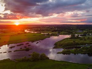 Preview wallpaper river, meadows, landscape, sunrise