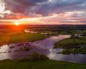 Preview wallpaper river, meadows, landscape, sunrise