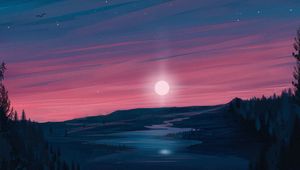 Preview wallpaper river, moon, night, landscape, art