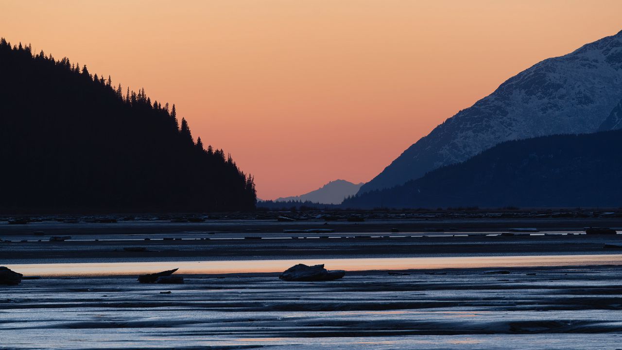 Wallpaper river, mountain, forest, sunset, nature