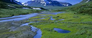 Preview wallpaper river, mountain, landscape, summer