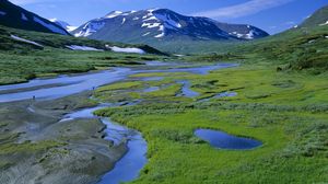 Preview wallpaper river, mountain, landscape, summer