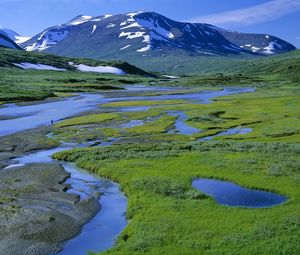 Preview wallpaper river, mountain, landscape, summer